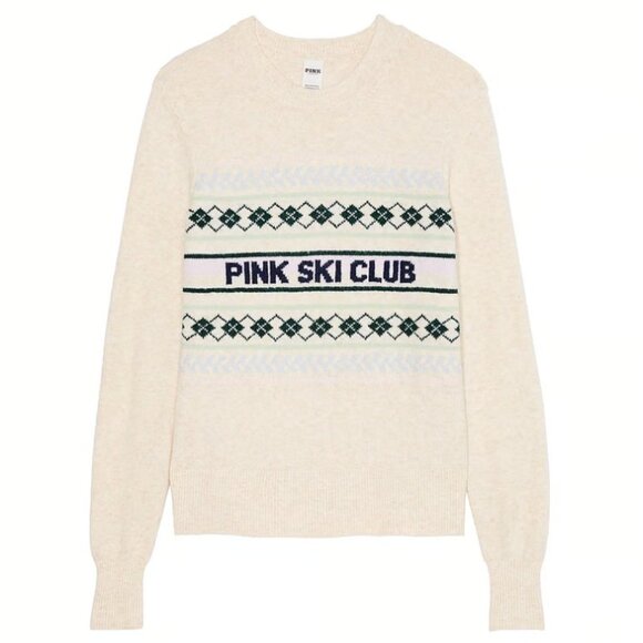 PINK Victoria's Secret Collegiate Knit Crewneck Ski Club Sweater - NWT - Picture 1 of 4
